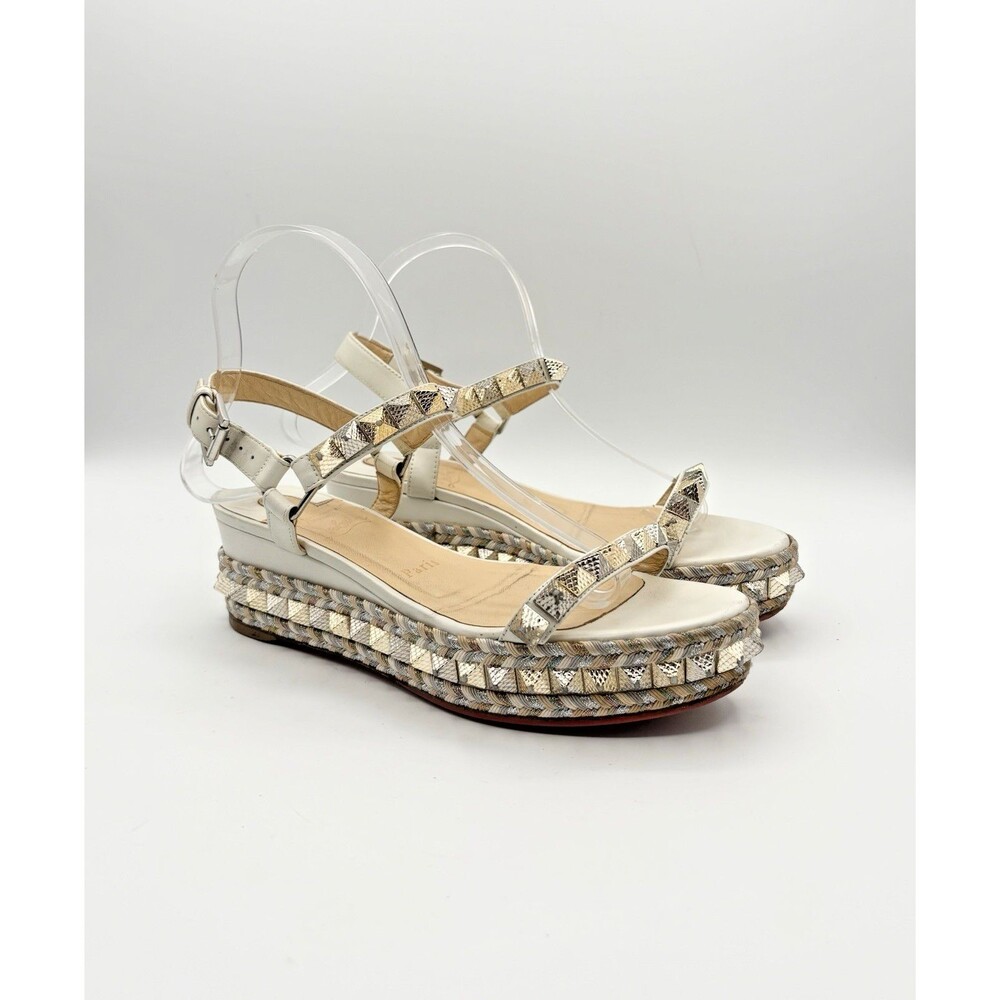 Christian Louboutin Cataclou 60 Cork White & Gold Platform Sandals Sz EU 37 - Picture 3 of 14